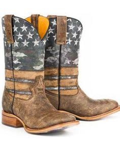 Tin Haul American Flag Dogtag Cowboy Boots - Square Toe | Sheplers Tin Haul Boots, Cowgirl Boots Square Toe, Tin Haul, Cowboy Boots Square Toe, Western Shoes, Boots Square Toe, Western Boots Women, Square Toe Boots, Leather Cowboy Boots