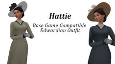 two women wearing hats and dresses with the caption hattie base game compatible edward outfit