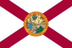 the state flag of florida is shown in red and white with a gold seal on it