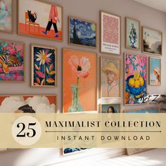 the 25 maximumist collection instant art printables are available in multiple sizes and colors