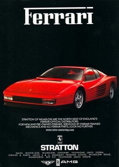 an advertisement for a red ferrari sports car