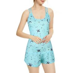 Zando Cami Top and Short Pajama Set Tank Top and Shorts Nightwear for Women  HIGH QUALITY: This pajama set fabric is made of 95% polyester and 5% spandex, the fabric is soft and skin-friendly, breathable and not stuffy, giving you the best sleep experience.  DESIGN: This pajamas set is in two-piece form, with a variety of colors and print combinations to give you more style options. The style is lazy and casual, and the print design adds a lot of playful and lively colors to your eyes.  SHOW YOU Cheap Short-length Sleepwear For Vacation, Sleeveless Fitted Multicolor Sleepwear, Cheap Short-length Vacation Sleepwear, Back Fitness, Two Piece Loungewear, Blue Sleeveless Sleepwear With Built-in Bra, Summer Pajama Set, Womens Loungewear Sets, Silk Pajamas Women