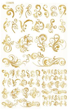 gold swirls and scrolls on white background