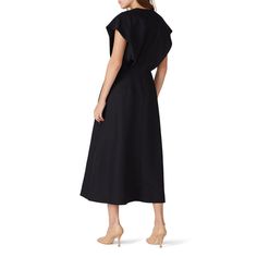 Black crepe (70% Viscose, 30% Wool). Hourglass. Short sleeves. V-neckline. Center back zipper closure. Partially lined. Pockets. 51.5" from shoulder to hemline. Imported. Black Short Sleeve Dress, Rent The Runway, Short Sleeve Dress, Black Shorts, Sleeve Dress, Short Sleeve Dresses, Dresses With Sleeves, Short Sleeves, Zipper