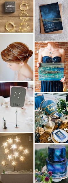 various photographs of different types of wedding decorations and items that are being displayed on the table