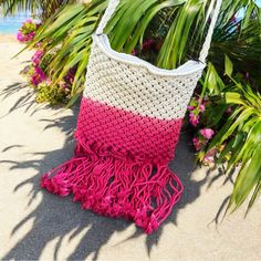 Awesome Bag Tie Dyed In Pink And Cream And Measures Around 8x10” The Discoloration In The Interior Is The Shadow Nothing Else. Pink Woven Shoulder Bag For Festival, Bohemian Pink Crochet Bag For Summer, Pink Woven Bags For Beach Season, Pink Woven Shoulder Bag For Summer, Pink Handwoven Crochet Bag For Summer, Handwoven Pink Bags For Spring, Pink Bohemian Crochet Bag For Everyday Use, Pink Handwoven Bag For Spring, Summer Handwoven Pink Crochet Bag