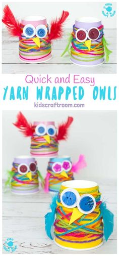 yarn wrapped owl craft for kids to make