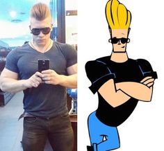 a man in sunglasses is looking at his cell phone and the image shows him as a cartoon character