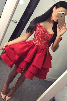 Red Short Dress, Lace Prom Gown, Homecoming Dress Short, Robes D'occasion, Cheap Homecoming Dresses, Satin Homecoming Dress, Red Homecoming Dresses, Two Piece Homecoming Dress, Lace Homecoming Dresses