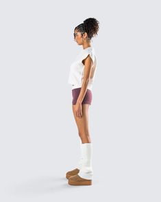 Being hot and iconic can be tiring at times, you deserve to rest up 😏 This two-piece set features a sweater vest, paired with burgundy jersey boxer shorts and white ribbed leg warmers 🤍 Cargo Pant, Boxer Shorts, Lounge Sets, Two Piece Sets, Leg Warmers, Sweater Vest, Best Sellers, Jumpsuit Dress, Jumpsuit Romper