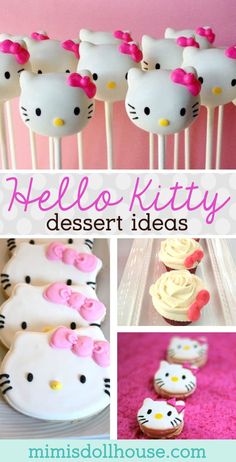 hello kitty desserts and cupcakes are shown in this collage with the words hello kitty on them