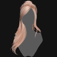 a woman's head with long blonde hair in the shape of a ponytail, on a black background