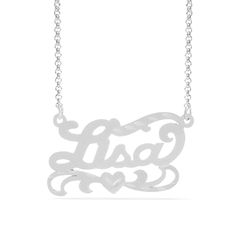 This Name Pendant with Diamond cut "Lisa" is available in either: Silver Plated Gold Plated Sterling Silver and 14K Gold over Sterling Silver. You can choose up to 10 characters (Letters only, NO numbers or special characters).Finished with diamond cuts.