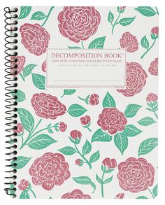 a pink and green flowered notebook with the title'decompositionion book '