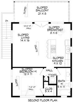 the floor plan for a two story house with an attached kitchen and living room area