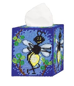 a tissue box with a painting of a bee and a honeybee on the front