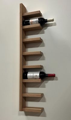 a wine rack with three bottles on it