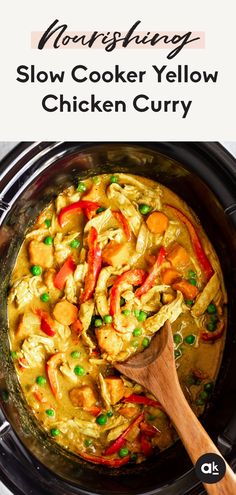 the slow cooker yellow chicken curry is ready to be eaten