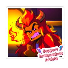 an angry demon sticker with the words support independent artists