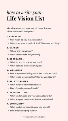 Life Vision List, Vision List, Healing Journaling, Life Vision, Trening Fitness