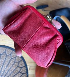 "Authentic Vintage Red Leather Coin Purse 4 1/2\" Length 3 1/2\" Tall 1\" Wide In good used condition." Leather Coin Purse, Vintage Clip, Coin Purses, Purse Pouch, Red Leather, Coin Purse, Coin, Pouch, Purse