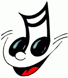 a close up of a cartoon cat face with musical notes on it's forehead