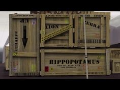 several wooden crates stacked on top of each other