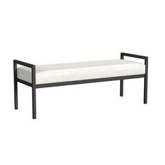 a black and white bench with a cushion on the backrest, against a white background