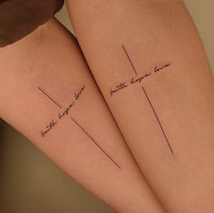 two people with matching tattoos on their legs