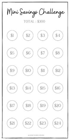 the printable mini savings challenge is shown in black and white with numbers on it