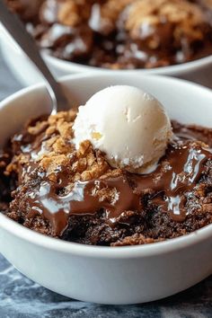 two bowls filled with dessert and ice cream