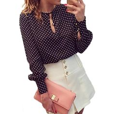 summer chiffon polka dot casual long sleeve shirt Trendy Long Sleeve Polka Dot Blouse, Chic Polka Dot Tops For Office, Women Blouses Fashion, Casual Long Sleeve Shirts, 11 59, Blouse Long Sleeve, Women Shirt, Blouse Styles, Fashion Tops