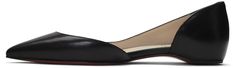 Grained leather ballerina flats in black. Pointed toe. Signature red leather sole featuring rubber injection at heel. Supplier color: Black Louboutin Ballet Flats, Louboutin Ballet Heels, Christian Louboutin Flat Shoes, Luxury Black Ballet Flats With Leather Lining, Luxury Black Leather-lined Ballet Flats, Ballerina Flats, Luxury Streetwear, Red Leather, Christian Louboutin