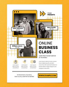 a flyer for a business class with two people on the front and one person on the back