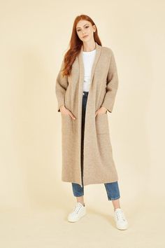 An A/W wardrobe staple, this super soft oatmeal knitted maxi cardigan is all about the long line fit, roomy pockets and stunning neutral shade. Perfect paired with jeans or a bodycon dress. Puff Sleeve Dresses, Navy Dress, Blazer Dress