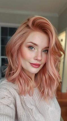 32 Cherry Blonde Hair Color Ideas To Rock This Season’s Hottest Trend Red Hair For Natural Blondes, Red Hair Color For Pale Skin, Strawberry Peach Hair, Rose Quartz Hair Color, Strawberry Blonde Pink Highlights, Cherry Blonde Balayage, Cherry Blonde Hair Color, Blonde Rose Gold Hair, Cherry Blonde Hair