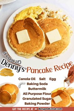 a pancake recipe with butter on top is shown in this ad for the company