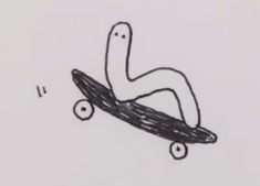 a drawing of a person riding a skateboard with wheels on the bottom and one foot in the air