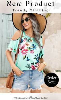 Floral Cold-shoulder Short Sleeve Top Summer Cold Shoulder Blouse For Day Out, Spring Off-shoulder Top For Day Out, Trendy Cold Shoulder Summer Blouse, Spring Cold Shoulder Tops For Day Out, Summer Cold Shoulder Off-shoulder Top For Day Out, Green Off-shoulder Casual Top, Trendy Spring Vacation Off-shoulder Top, Trendy Spring Off-shoulder Top For Vacation, Trendy Cold Shoulder Off-shoulder Top For Summer