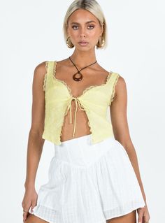 Merrelle Top Lemon Fleece Dress, Summer Crop Tops, Yellow Lace, Spring Tops, Curve Dresses, Party Tops, Casual Tank Tops, White Midi Dress, Online Tops