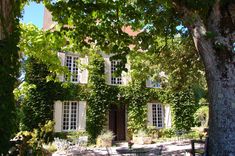 an old house covered in vines and trees