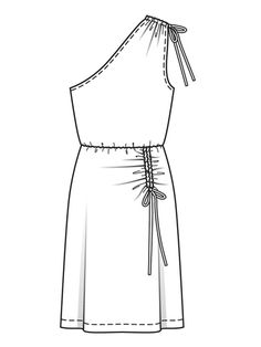 a line drawing of a dress on a mannequin neckline with an attached tie