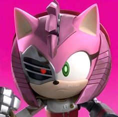 sonic the hedgehog is standing in front of a pink background and holding two swords