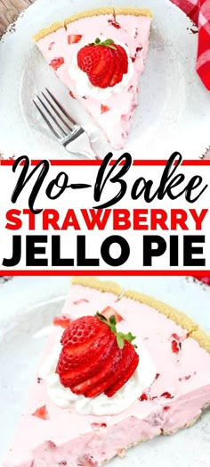 no - bake strawberry jello pie with text overlay