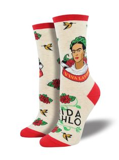 Women’s Viva La Frida Socks – Heather Ivory - 6 Pairs Frida Kahlo Portraits, Frida And Diego, Sock Lovers, Unique Socks, Women Crew Socks, Viva La Vida, Next Fashion, Funny Socks, Novelty Socks