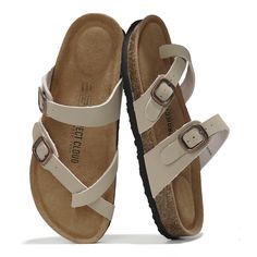 PRICES MAY VARY. 𝗚𝗲𝗻𝘂𝗶𝗻𝗲 𝗟𝗲𝗮𝘁𝗵𝗲𝗿: Enjoy the perfect blend of comfort, style, and durability with Project Cloud's Genuine Leather womens sandals. Crafted with high-quality leather, these slides for women from Project Cloud offer a luxurious feel and a sophisticated look. 𝗦𝘂𝗲𝗱𝗲 𝗜𝗻𝘀𝗼𝗹𝗲𝘀: Experience ultimate comfort and premium quality with 100% Genuine Suede insoles. Whether you're heading to the beach, or just running errands, our Project Cloud sandals are the perfect ble Casual Toe Ring Sandals With Buckle For Vacation, Casual Toe Ring Sandals With Buckle Closure, Vacation Leather Footbed Slip-on Sandals, Vacation Slip-on Sandals With Leather Footbed, Synthetic Footbed Sandals With Single Toe Strap For Vacation, Synthetic Single Toe Strap Footbed Sandals For Vacation, Synthetic Single Toe Strap Vacation Footbed Sandals, Vacation Leather Footbed Sandals With Round Toe, Flat Leather Footbed Sandals For Beach