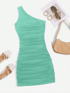 Women's Solid Color Sleeveless Ruched Bodycon Dress, Summer Mint Blue Sexy  Sleeveless Fabric Plain Bodycon High Stretch Summer Women Clothing, size features are:Bust: ,Length: ,Sleeve Length: Sequin Bodycon Dress, Summer Bodycon Dress, Ruched Bodycon Dress, Slim Fit Top, Elegant Dresses Long, Pajamas Women, Women Lingerie, Summer Women, Women Clothes Sale