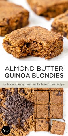 almond butter quinoa blondies with chocolate chips in the middle and on top