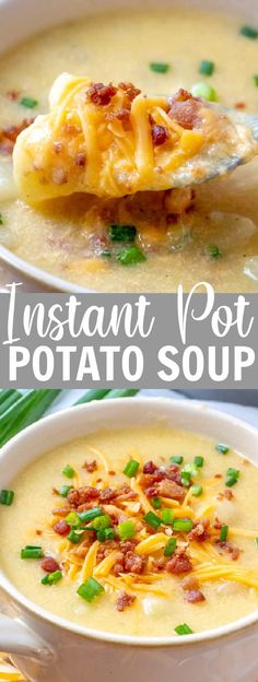 two bowls of instant potato soup with bacon and cheese