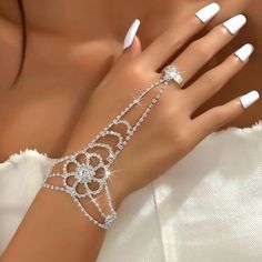 Nwt Flower Geometric Rhinestone Zircon Ring Bracelet Color- Silver Integrated Chain Wedding Brides Crystal Accessories Flower Geometric, Wedding Brides, Mesh Necklace, Bracelet Flower, Bracelet Box, Juicy Couture Jewelry, Wedding Hair Inspiration, Wood Bead Necklace, Rhinestone Cross